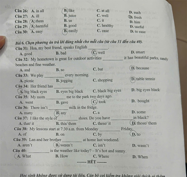 Đề thi vào lớp 6 môn Tiếng Anh THCS Nguyễn Tri Phương
