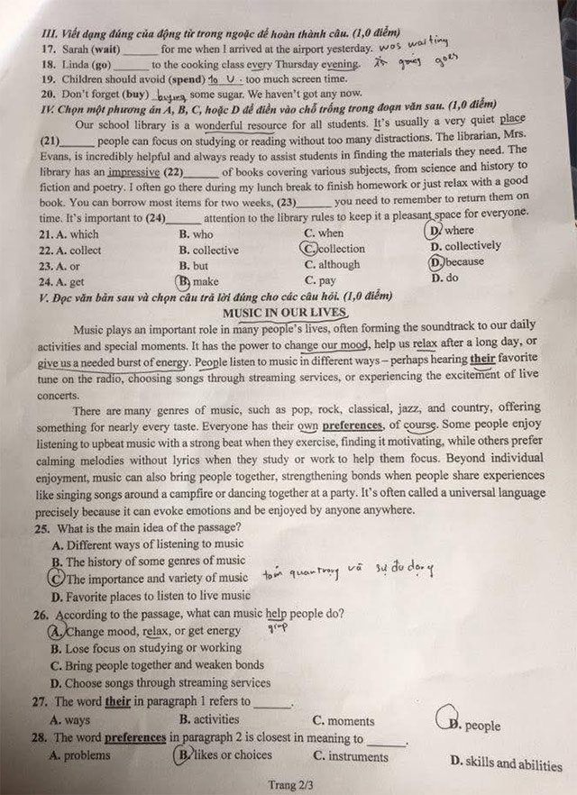 Đề thi vào lớp 10 môn Anh Phú Thọ năm 2025