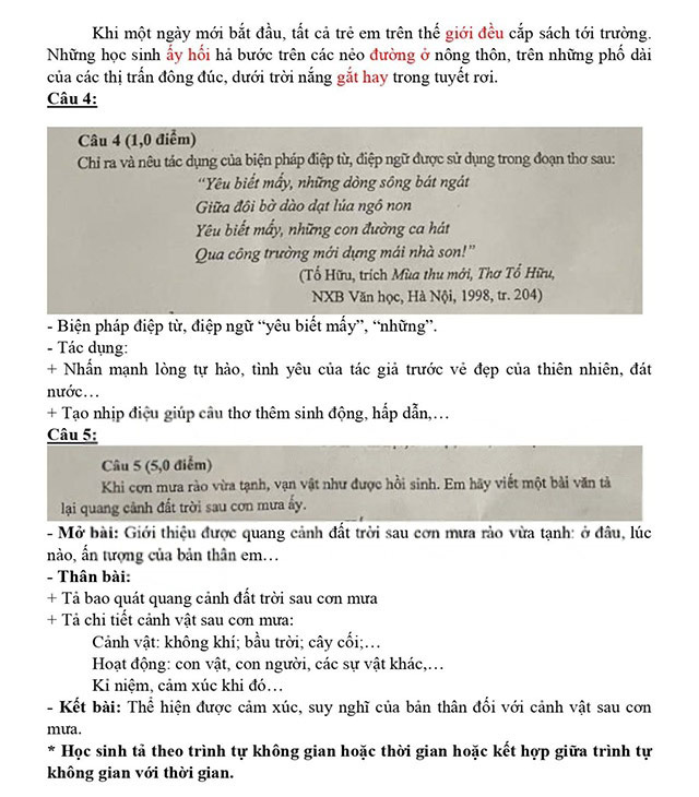 Đáp án đề thi vào lớp 6 môn Tiếng Việt THCS Chu Văn An, THCS Chùa Hang II