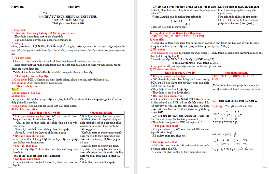 Giáo án Toán 7 Bài 4 Cánh diều