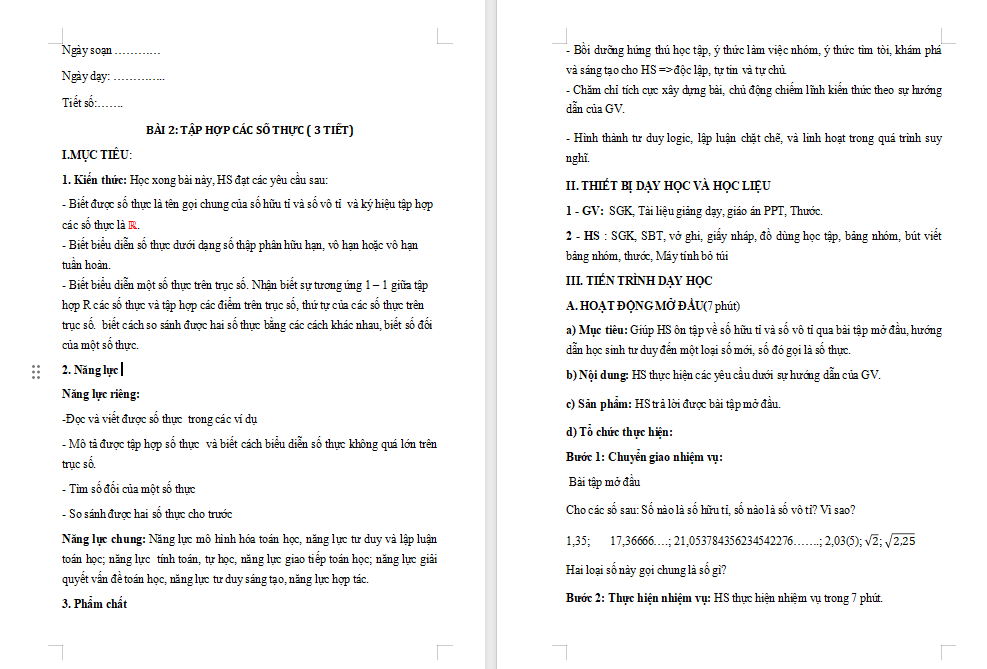 Tập hợp R các số thực