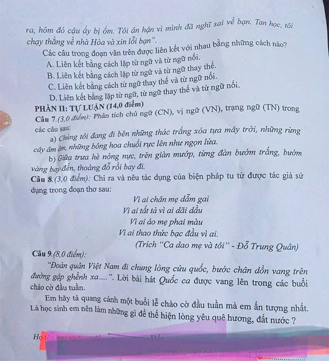 Đề thi vào lớp 6 môn Tiếng Việt trường THCS Lê Quý Đôn