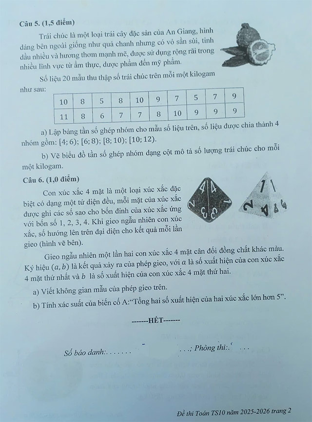 Đề thi vào lớp 10 môn Toán An Giang năm 2025
