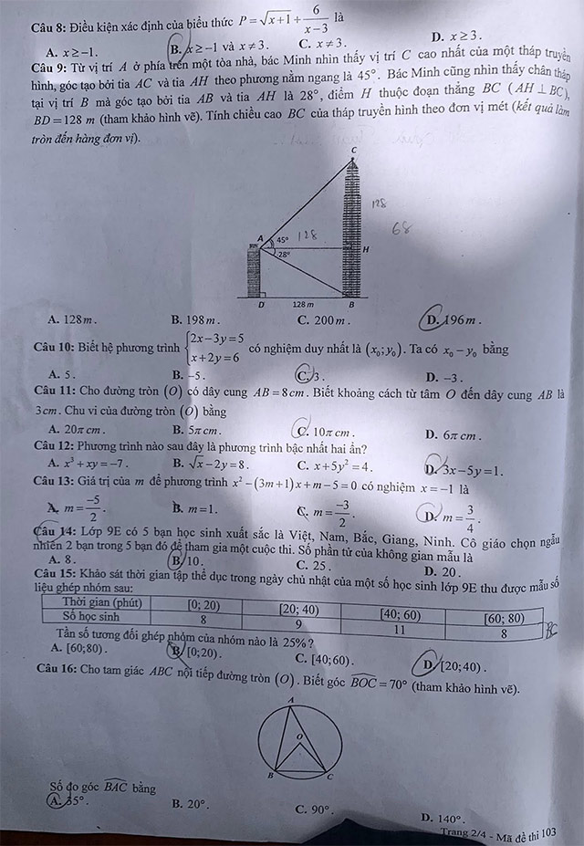 Đề thi vào lớp 10 môn Toán Bắc Giang năm 2025