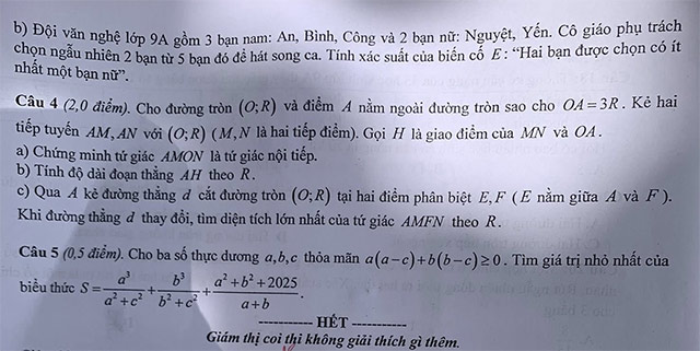 Đề thi vào lớp 10 môn Toán Bắc Giang năm 2025