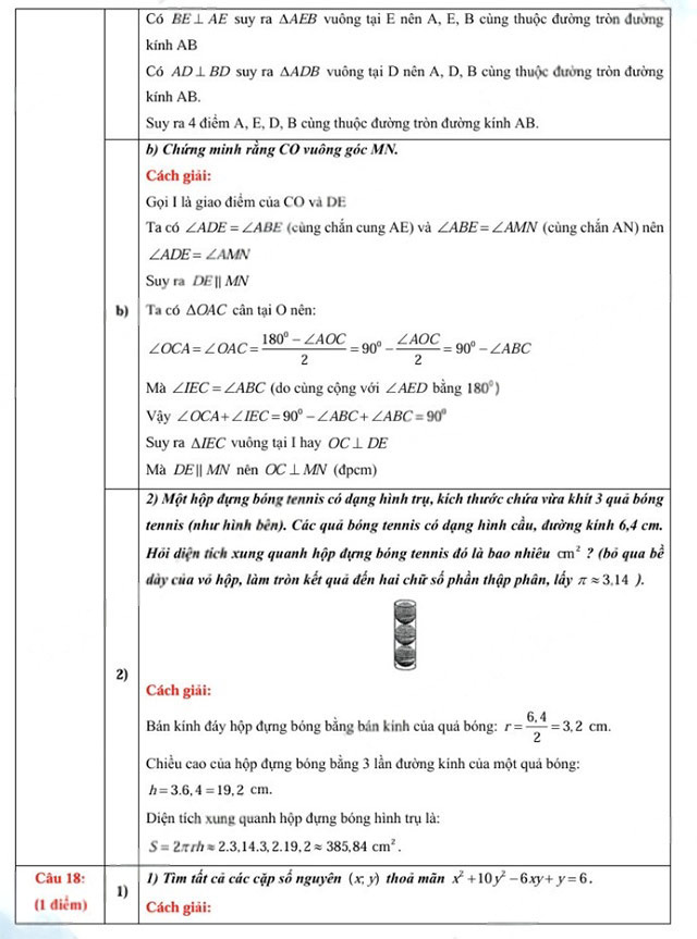 Đáp án đề thi vào lớp 10 môn Toán Bắc Giang