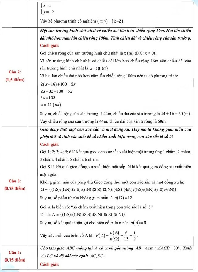 Đáp án đề thi vào 10 môn Toán Cao Bằng