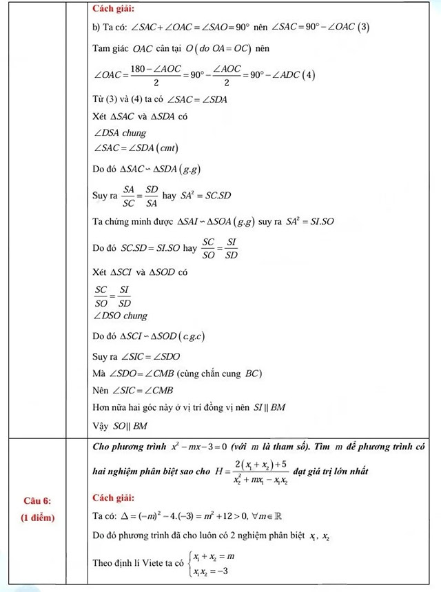 Đáp án đề thi vào 10 môn Toán Cao Bằng