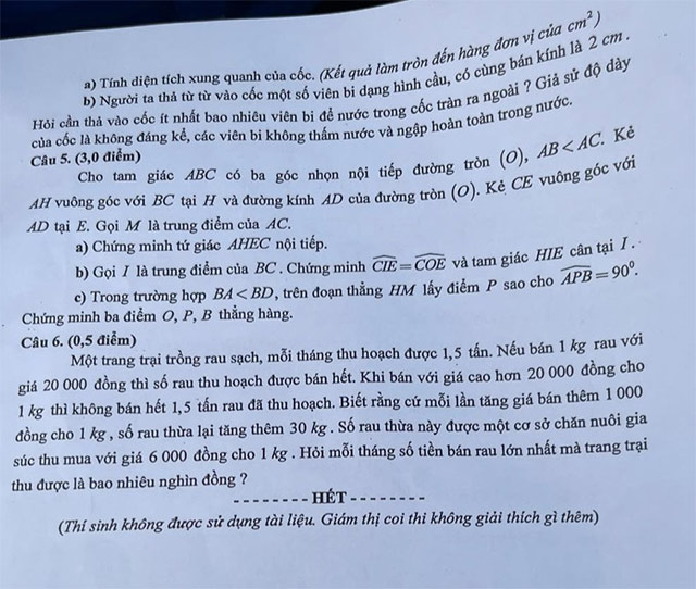 Đề thi vào 10 môn Toán Hải Dương năm 2025