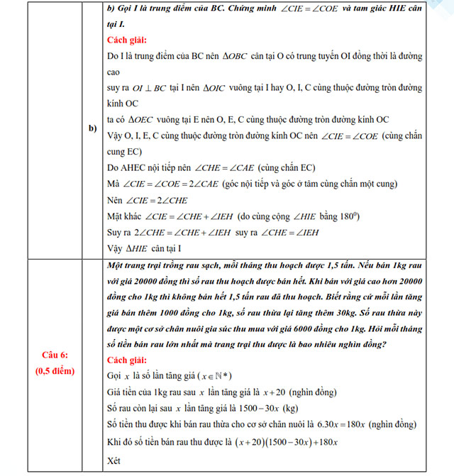 Đáp án đề thi vào 10 môn Toán Hải Dương