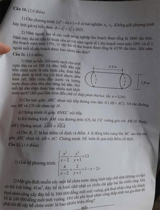 Đề thi vào lớp 10 môn Toán Hòa Bình năm 2025