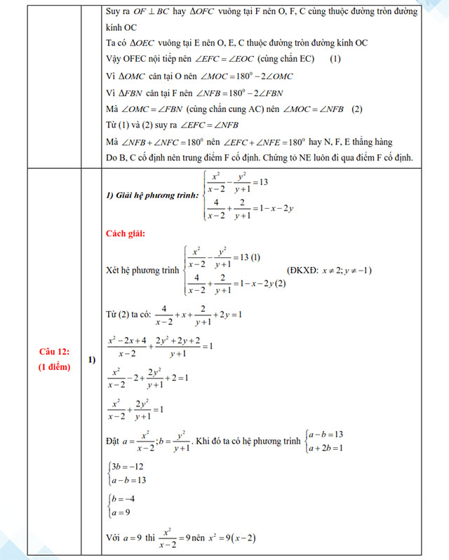Đáp án đề thi vào 10 môn Toán Hòa Bình