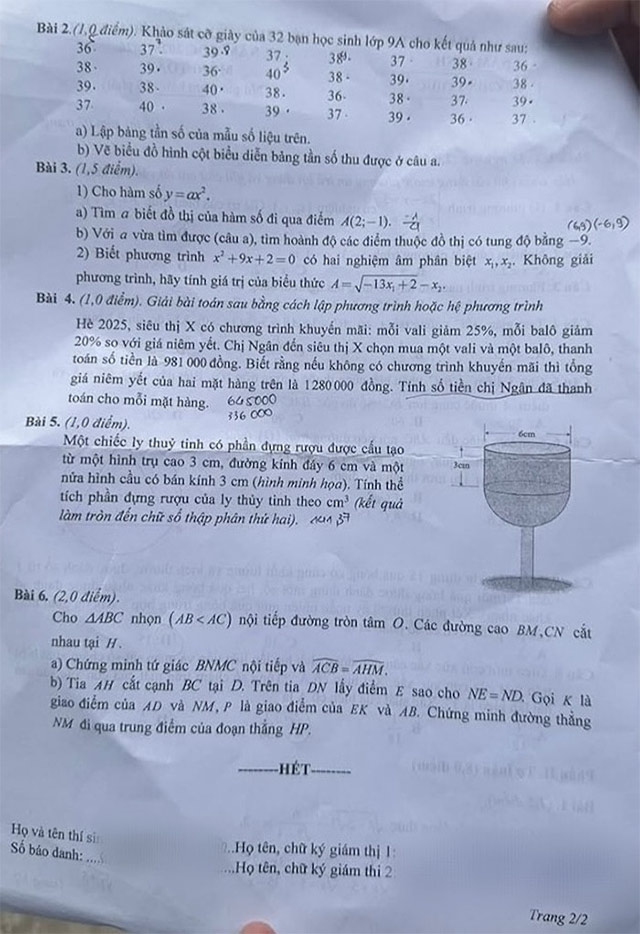 Đề thi vào lớp 10 môn Toán Nam Định năm 2025