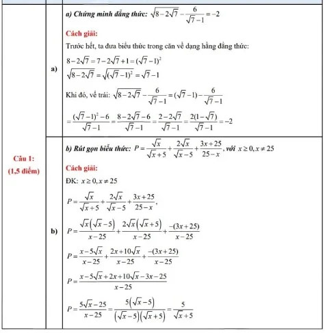 Đáp án đề thi vào 10 môn Toán Nam Định