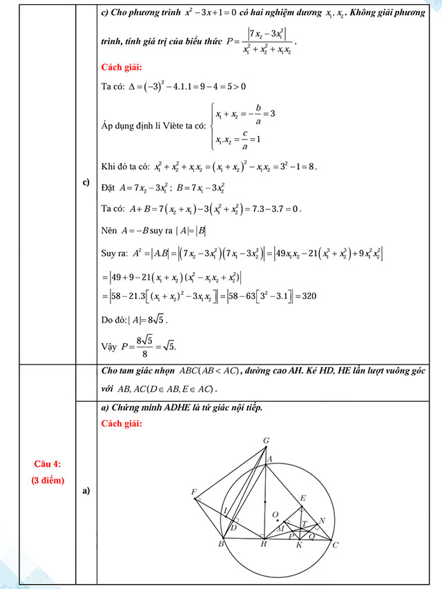 Đáp án đề thi vào lớp 10 môn Toán Nghệ An