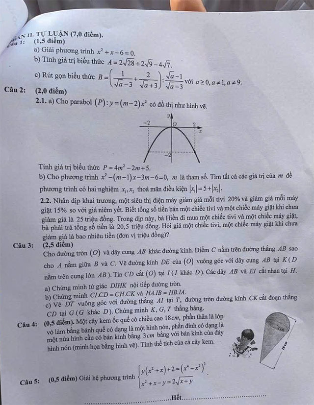 Đề thi vào lớp 10 môn Toán Phú Thọ năm 2025