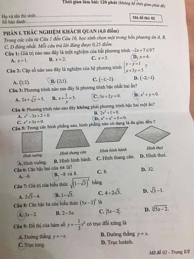 Đề thi vào lớp 10 môn Toán Quảng Bình năm 2025