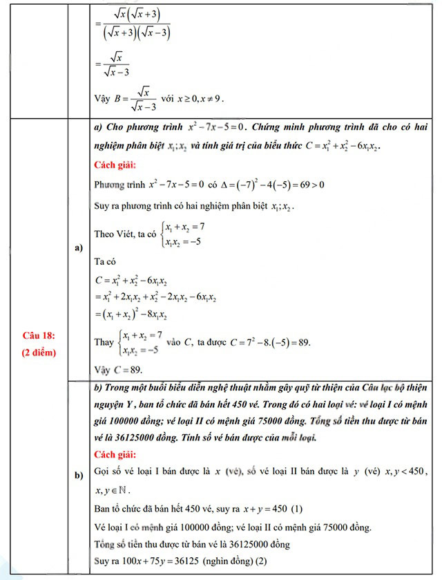 Đáp án đề thi vào 10 môn Toán Quảng Bình năm 2025
