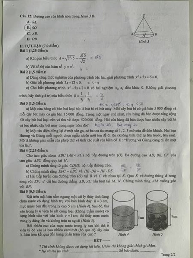 Đề thi vào lớp 10 môn Toán Quảng Nam năm 2025