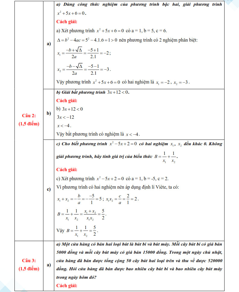 Đáp án đề thi vào lớp 10 môn Toán Quảng Nam