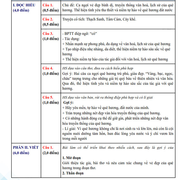 Đáp án đề thi vào 10 môn Văn Bình Định