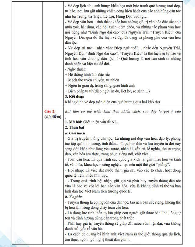 Đáp án đề thi vào 10 môn Văn Bình Định