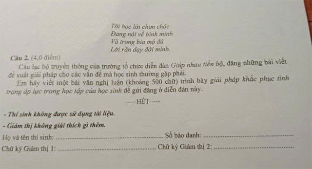 Đề thi vào lớp 10 môn Văn Tây Ninh năm 2025
