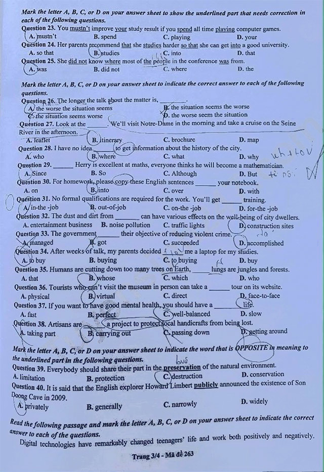 Đề thi vào 10 môn Anh Bắc Ninh năm 2025