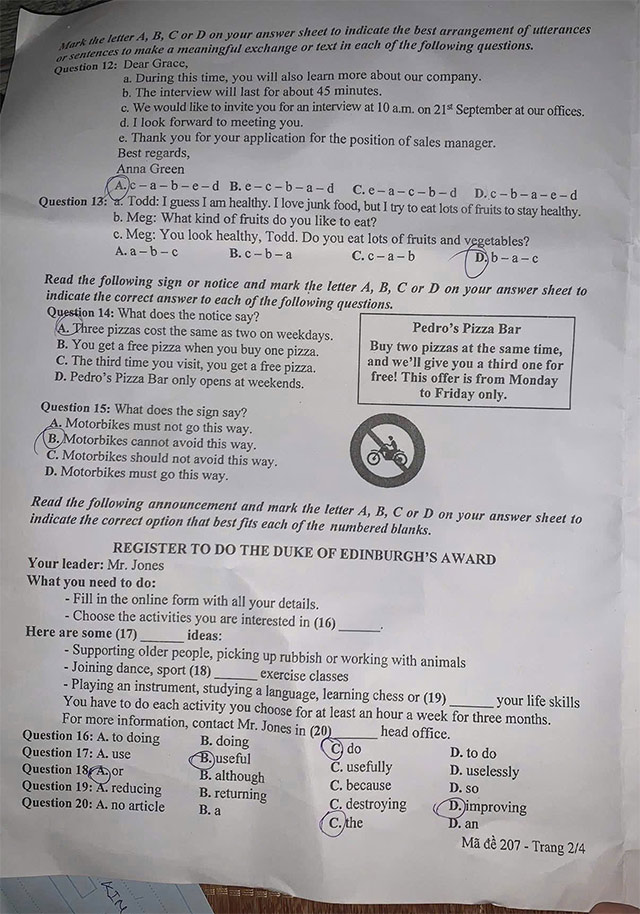 Đề thi vào 10 môn Anh Cần Thơ năm 2025