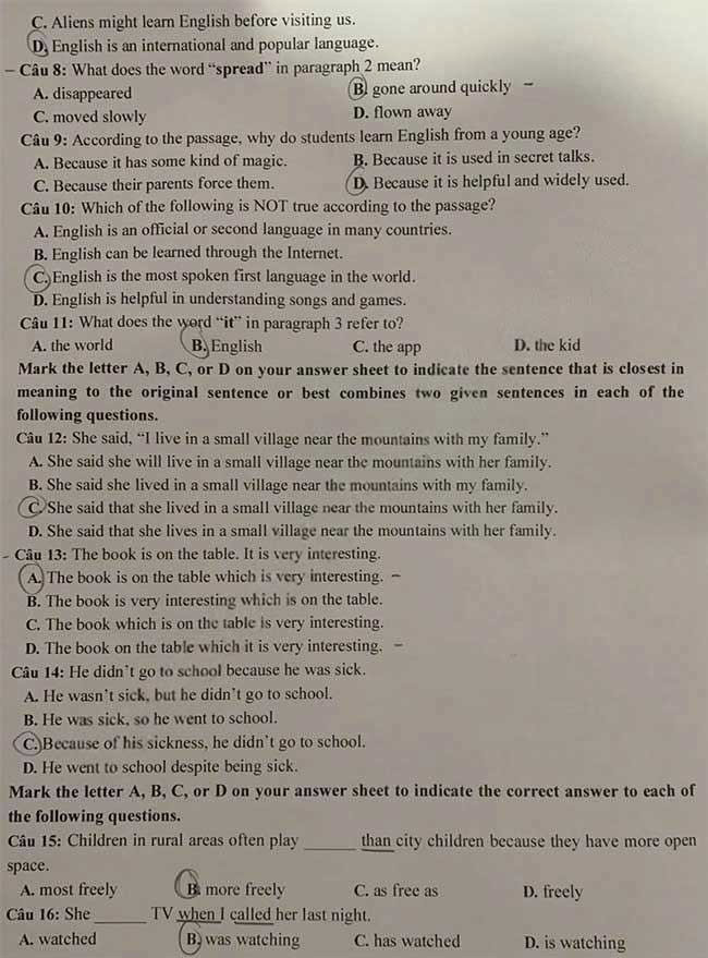 Đề thi vào lớp 10 môn Anh Tây Ninh năm 2025