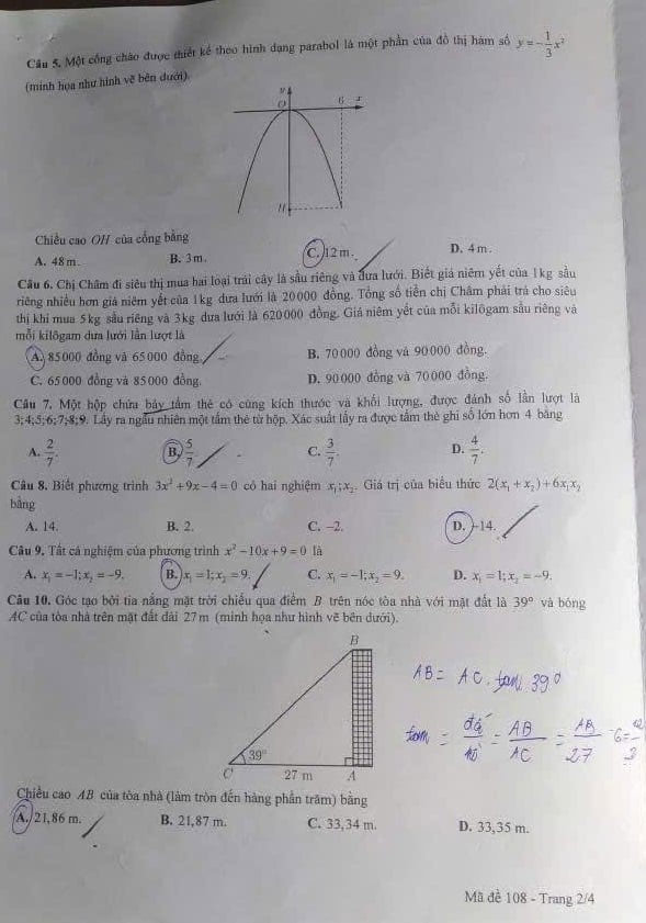 Đề thi vào lớp 10 môn Toán Cần Thơ năm 2025