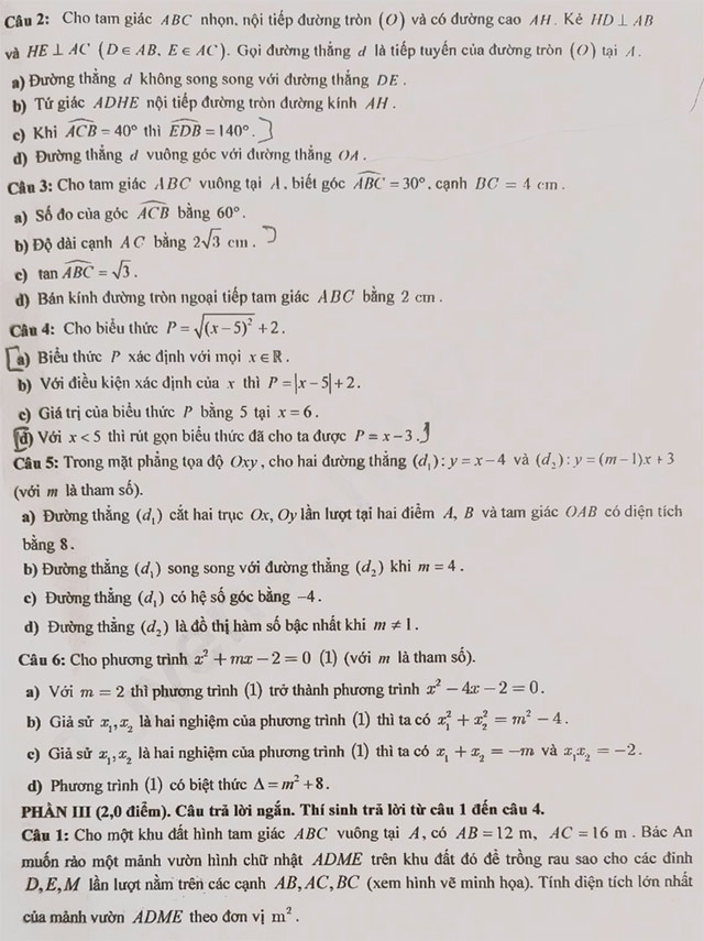 Đề thi vào lớp 10 môn Toán Đắk Nông năm 2025