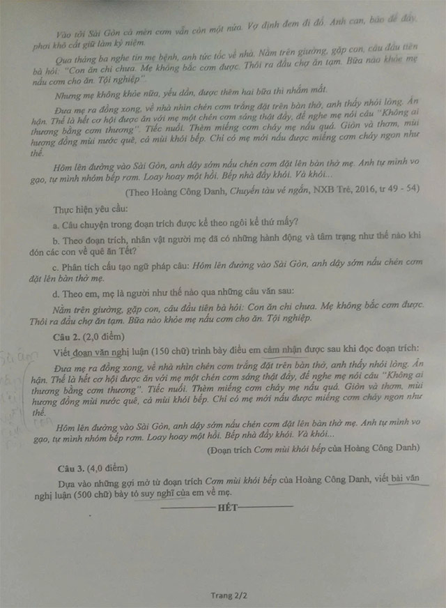 Đề thi vào lớp 10 môn Văn Bến Tre năm 2025