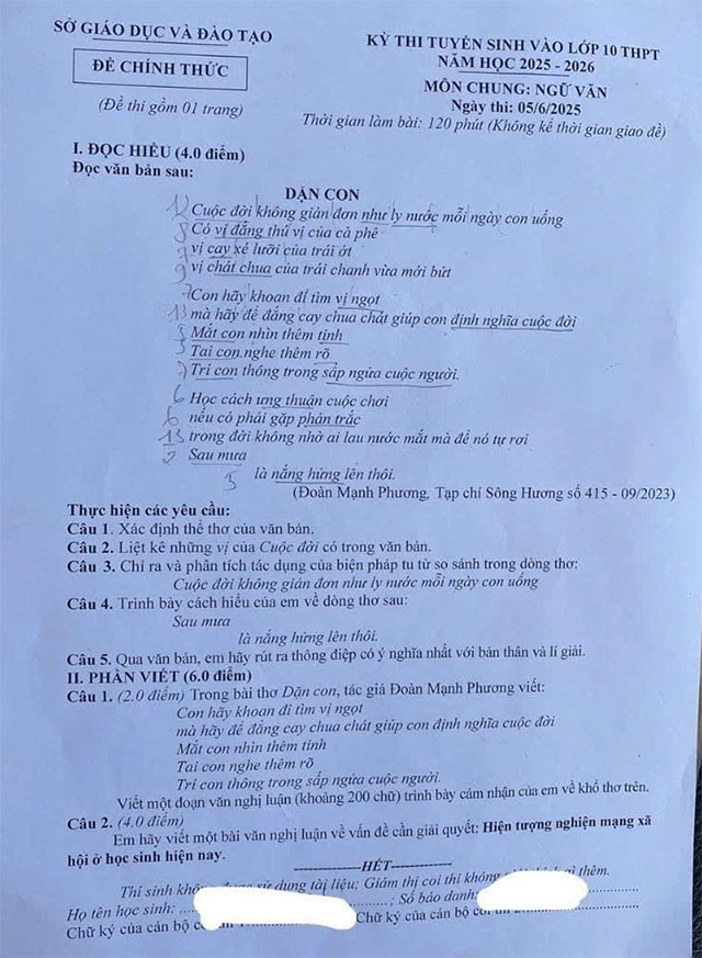 Đề thi vào lớp 10 môn Văn Đắk Nông năm 2025