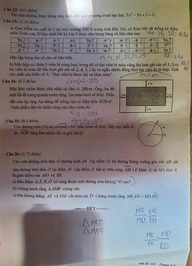 Đề thi vào 10 môn Toán Bến Tre 2025