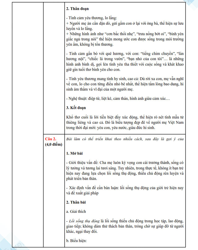 Đáp án đề thi vào 10 môn Văn Cần Thơ