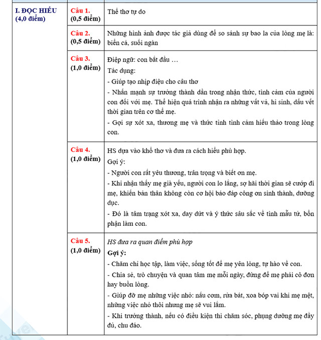 Đáp án đề thi vào 10 môn Văn Hà Gian