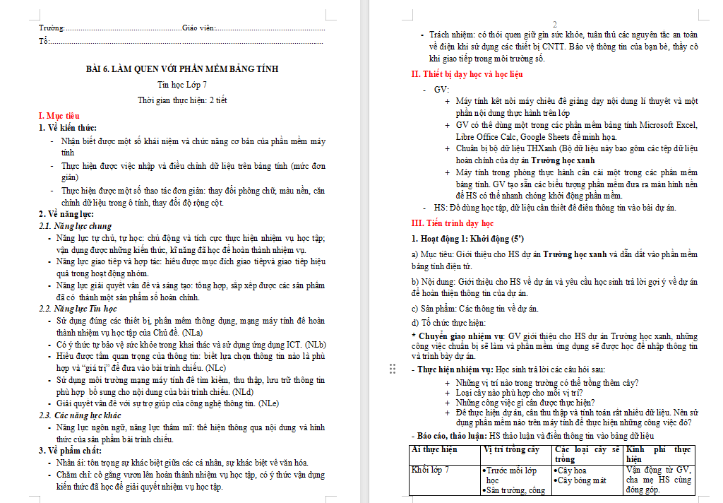 Giáo án PowerPoint Tin học 7 Bài 6