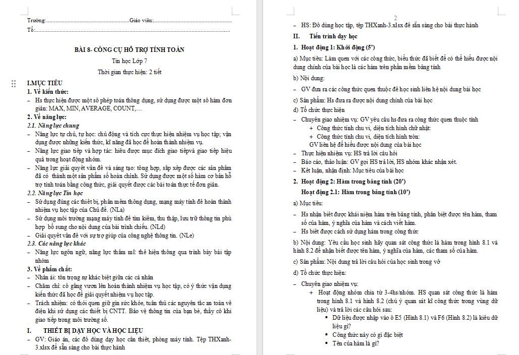  Công cụ hỗ trợ tính toán