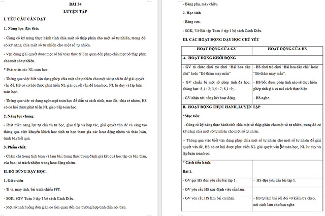 Giáo án Toán 5 Luyện tập