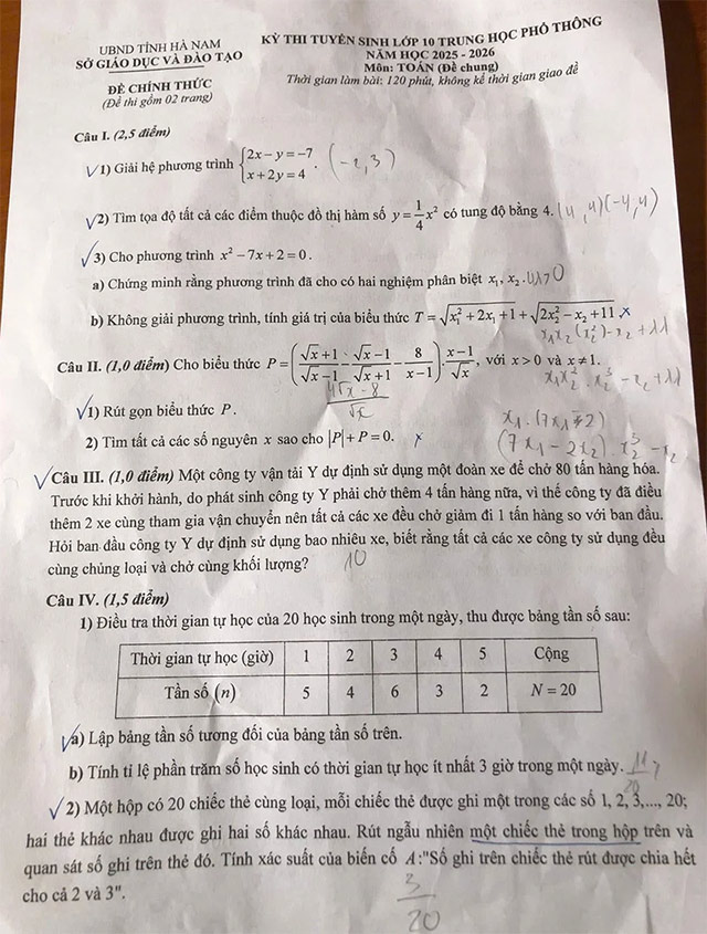 Đề thi vào lớp 10 môn Toán Hà Nam năm 2025