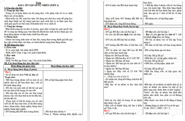 Giáo án Toán 5 Ôn tập về số tự nhiên