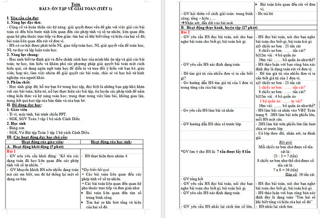 Giáo án Toán 5 Ôn tập về giải toán