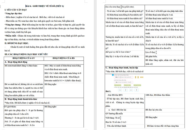 Giáo án Toán 5 Giới thiệu về tỉ số