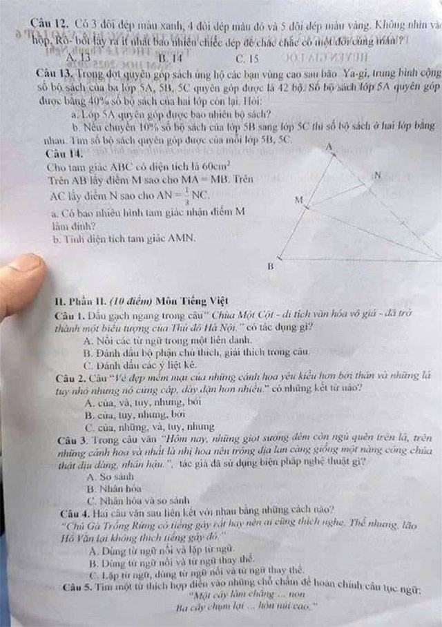 Đề thi vào lớp 6 trường THCS Lê Thanh Nghị