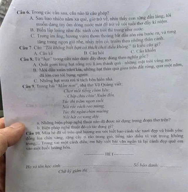 Đề thi vào lớp 6 trường THCS Lê Thanh Nghị