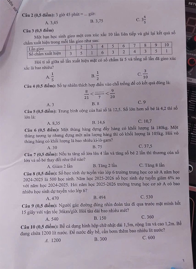 Đề thi vào lớp 6 trường THCS Nguyễn Huệ
