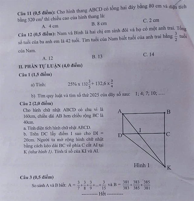 Đề thi vào lớp 6 trường THCS Nguyễn Huệ