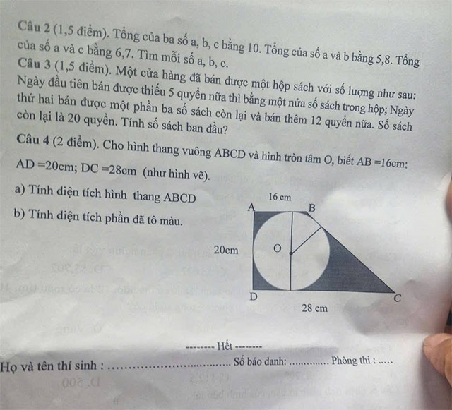 Đề thi vào lớp 6 môn Toán trường THCS Tam Đả
