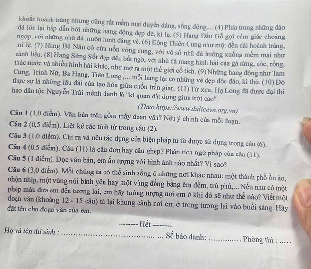 Đề thi vào lớp 6 môn Tiếng Việt trường THCS Tam Đảo